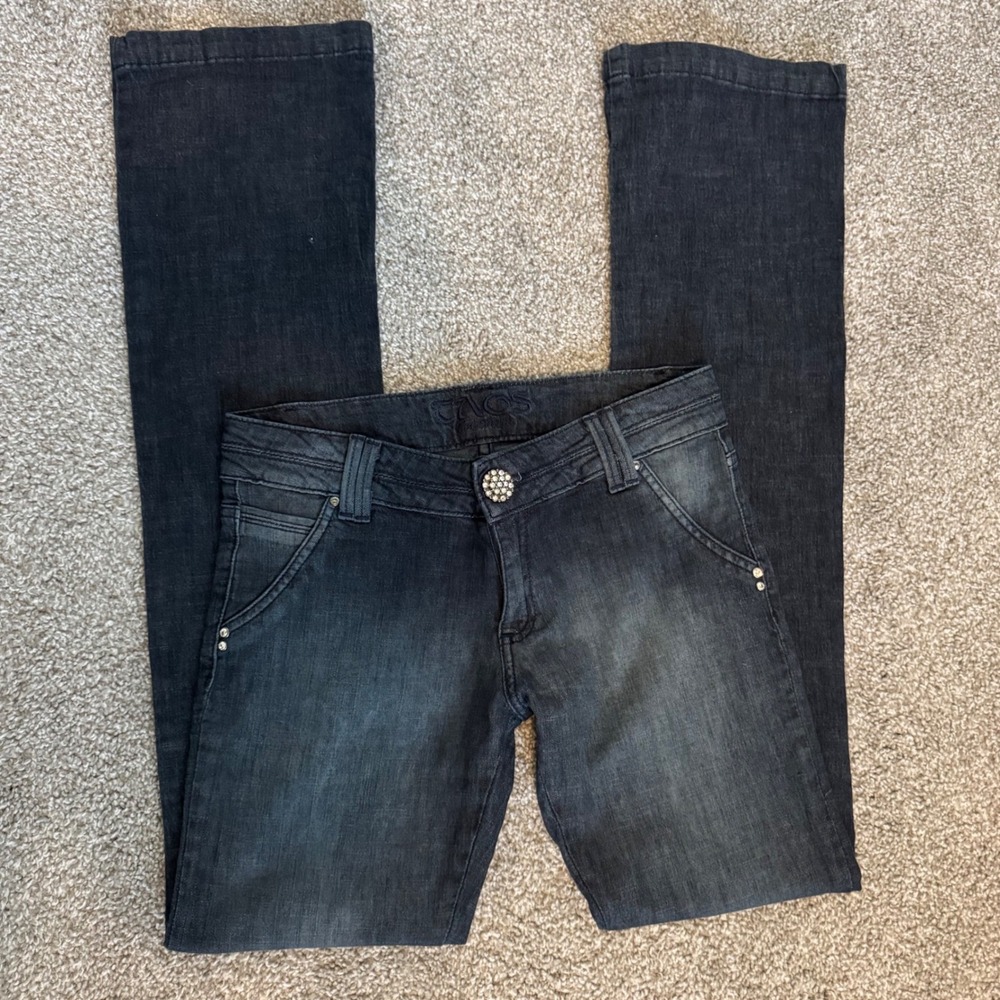 Y2K Cyber McBling Taos Low Rise Flare Jeans Size 9 Dark Wash Denim